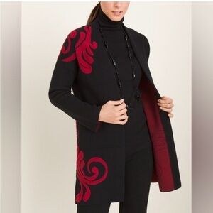 Chico’s black and red scroll cardigan
